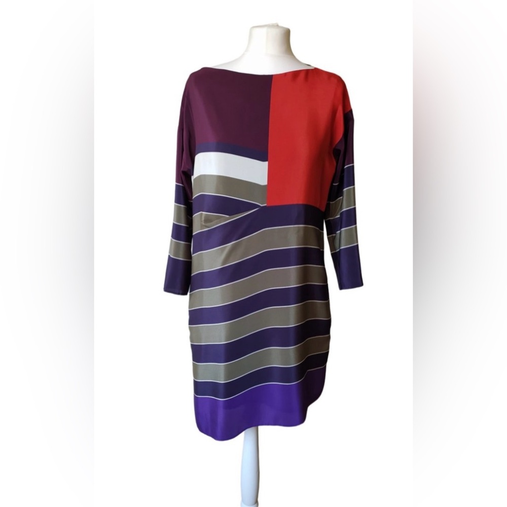 Weekend Max Mara Silk Color Block Short Sheath Dress Sz 6/8